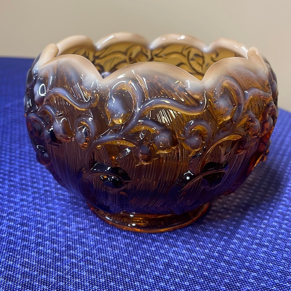 Fenton Cameo Opalescent Glass Lily of the Valley Rose Bowl Vase